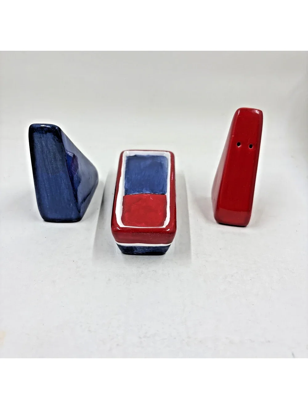 Vintage Sail Boat Salt Pepper Shaker Nautical Red White Blue Beach Picnic
